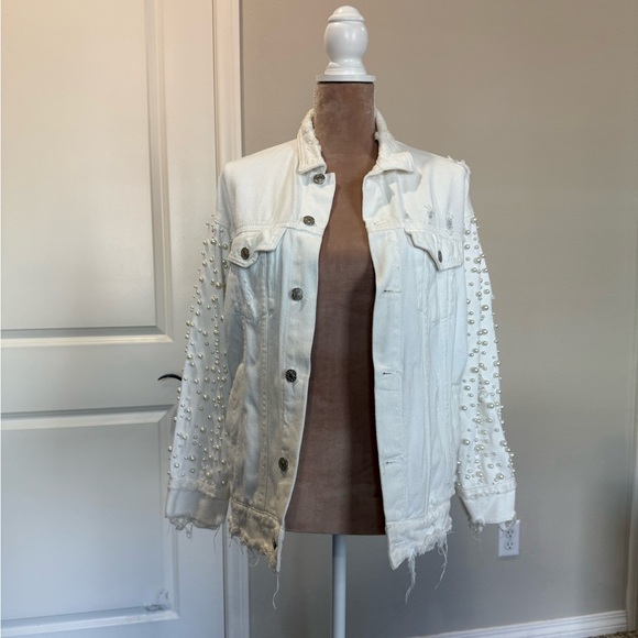 Bloomingdales Exclusive - Sunset and Spring White Denim Jacket with Pearls - Picture 2 of 9